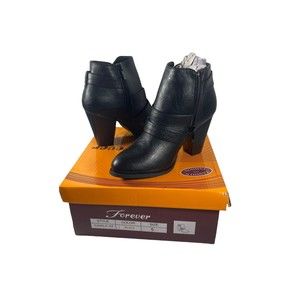 Forever Women's 6 Camila-64 Buckle Strap Chunky Heel Ankle Riding Booties Boots